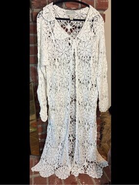 Monroe & Main Crochet Cardigan Duster in White Boho Y2K Cottagecore Size 2X